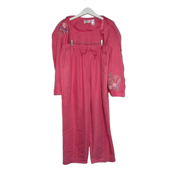Alfred Dunner 22W salmon pink‎ pants & short sleeve embroidered floral jacket - Picture 3 of 6